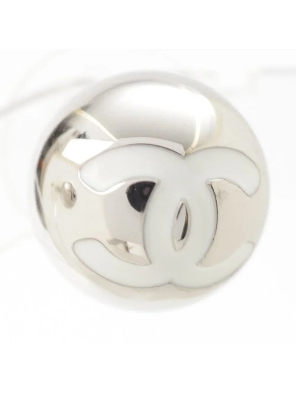 Chanel 25c CC Logo Ball Earrings Silver White